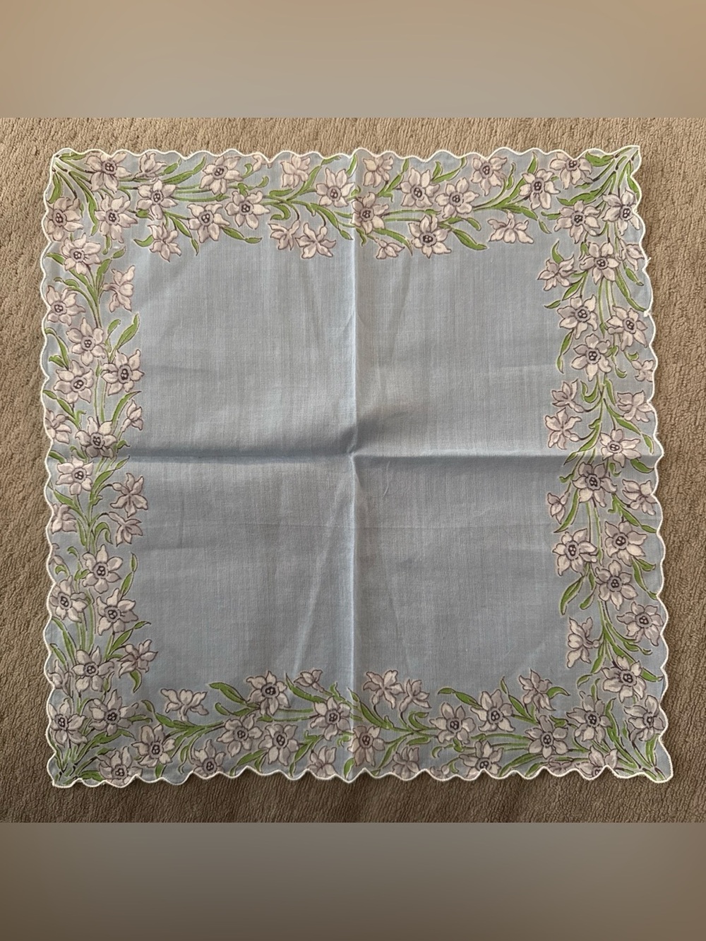 Embroidered Floral Border Handkerchief